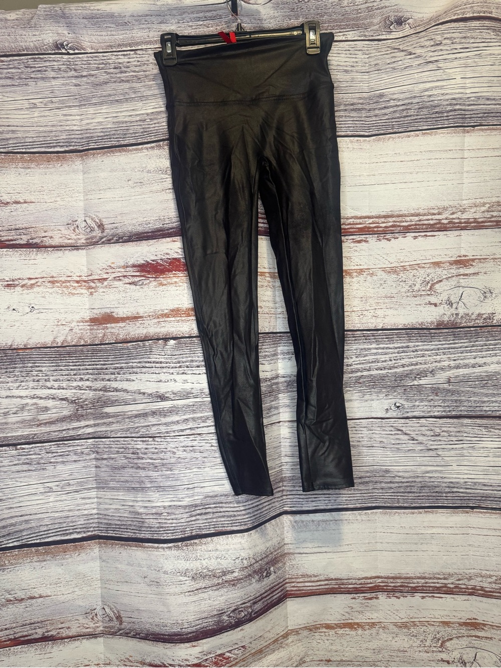 SPANX Black Faux Leather-Look High-Rise Leggings, large petite